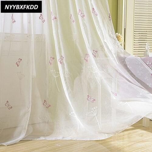 Embroidered Pink Butterfly Tulle Curtains for Bedroom Sheer Dandelion Window Drapes Panels for Girls Room Living Room