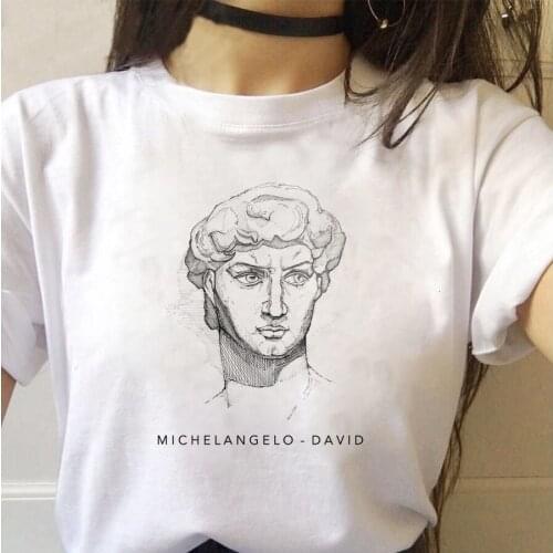 Harajuku Funny Black and White Drawing David Print Short Sleeve T-Shirt Fashion Women T-Shirt Loose O-neck Casual Female Tops Te