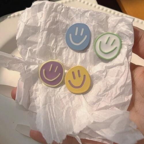 Spring Style Macaron Color Earrings Collision Color Sweet Girl Smiling Face Asymmetrical Earrings Lovely Fashion Tide Earrings