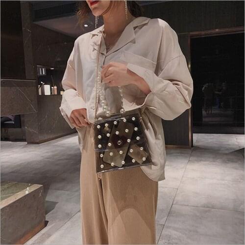 Bags Women Transparent Pearl Handbag Shoulder Bag Clear Jelly Bag Purse Clutch PVC Tote /BY