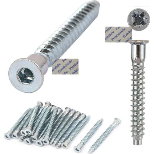 100Pcs/Lot M5 M6.3 M7mm Hex Pozi Drive Confirmat Screw Flat Head Zinc Plated Furniture Assembling Socket Threaded Bolt
