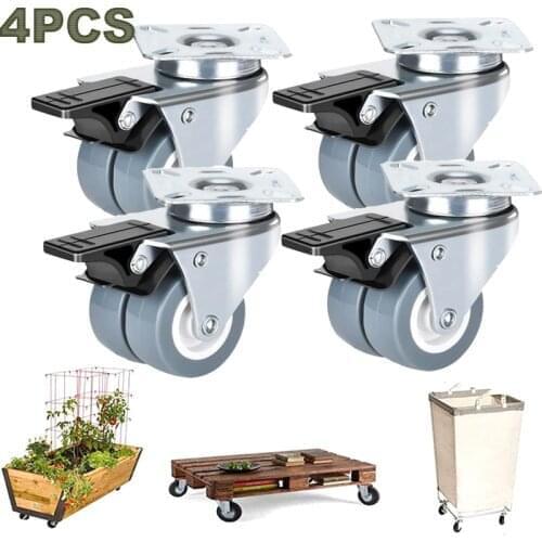 4Pcs 50mm Heavy Duty 50kg Swivel Castor Wheels Quite Roller for Trolley Garden Rotatable Double Castors Furniture Hardware