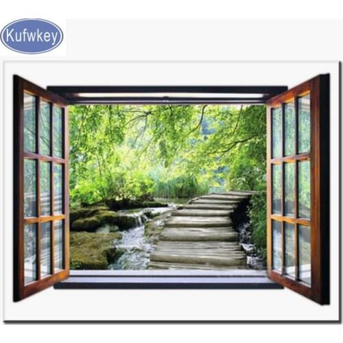 5D Diamond embroidery window scenery full round Diamond mosaic photo all round square Diamond painting Cross stitch