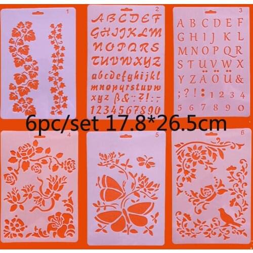 6pc Stencil Flower Painting Templates Decor DIY Graphics Painting Scrapbooking Stamp Ornament Album Embossed Template Reusable