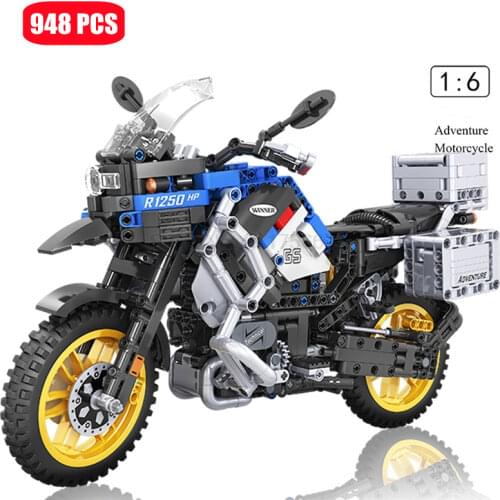 948pcs Technical Ideas Adventure Motorcycle Model Building Blocks Creator MOC Travel Moto Assembling Bricks Toys For Children