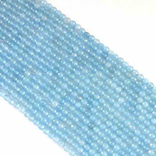 Natural Stone Jades 4mm 6mm 8mm 10mm 12mm Blue Chalcedony Faceted Round Loose Beads Diy Jewelry Accessories Findings 15inch B01