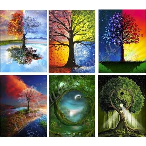 Four Seasons Tree 5D DIY Diamond Painting Landscape Full Square Drill 3D Embroidery Cross Stitch Mosaic Home Decoration FG1803
