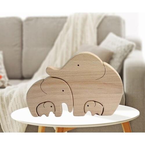 Wood Carved Elephant Family Statue Figurine Sculpture Home Decor