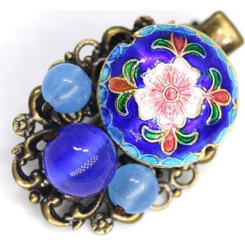 Ethnic Blue/Yellow Cloisonne Hair Clip Metal Hair Clip Barrettes Multicolor Bead Headpiece Female Jewelry Ethnic Accessories