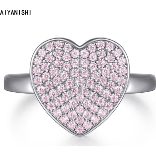 AIYANISHI Classic Lovers Pink Heart Rings 925 Sterling Silver Sona Promise Wedding Band Rings for Women Bridal Party Finger Gift