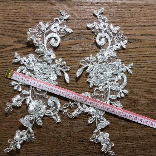 24*10cm 10pcs/lot African French Lace Fabric High Quality Silver Car Bone Chantilly Lace Applique For Wedding Accessories