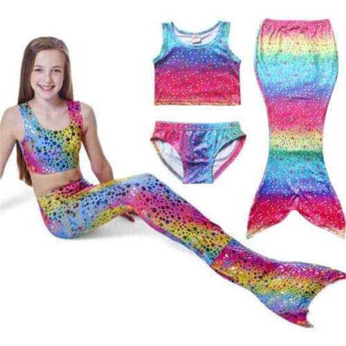 Summer 3Pcs Kids Girls Rainbow Gradient Dot Mermaid Tail Swimwear Swimmable Bikini Swimsuit Bathing Suit for 4-8 Years