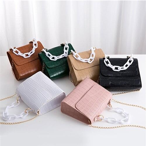 Fashion Ladies Shoulder Bag Crocodile Pattern Leather Crossbody Bags For Women Large Chian Hasp Flap Handbag Small Square Purse