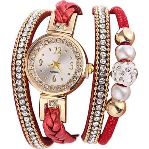 Fashion Simple Women Rhinestone Bead Round Dial Snap Button Multi Layer Bracelet Quartz Wristwatch Reloj Mujer Relogio Feminino