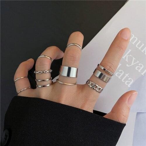 Hiphop Mens Ring Metal Geometric Punk Ring Set Resizable Finger Accessories Buckle Joint Tail Wedding Rings for Women Jewelry