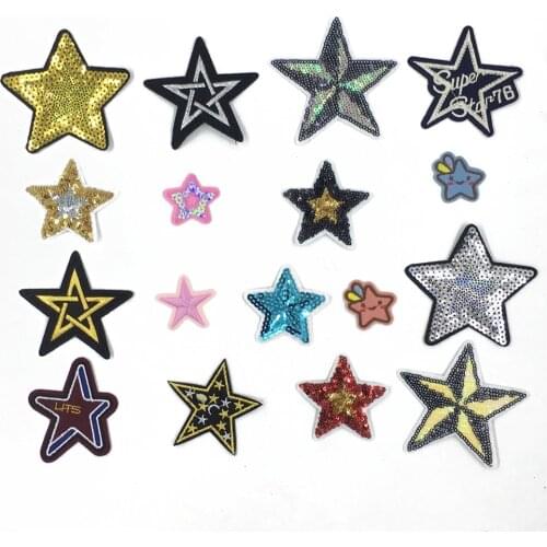 Cartoon Embroidery Five-Pointed Star Sequin Badge Patch Ironing Clothing Patch DIY Sewing Hot Melt Adhesive Patch 1 For Sale