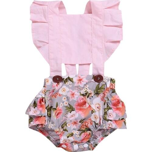 2021 New flower summer mother baby girls clothes children cotton pink jumpsuit sleeveless kids clothing