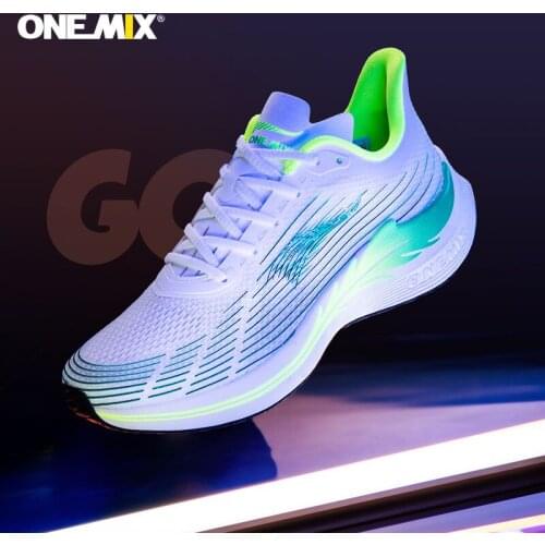 Onemix Marathon Men Massage Running Shoes Light Breathable Women Rubber sole Sneakers Lace Up Mesh Shock Absorber Sport Shoes
