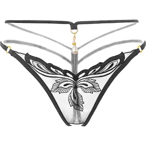 Girls Open Thongs Transparent Panties For Women Pearl Embroidery Female Mesh G-Stings Sexy Underwear Panti XXS-XL 2247