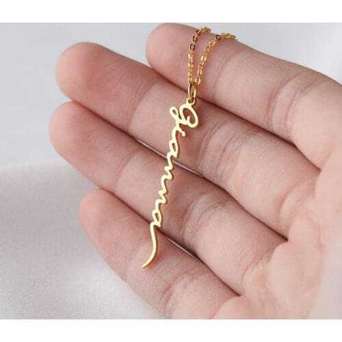 Personalized Signature Name Necklace Customized Vertical Handwriting Name Necklaces For Women Jewelry Stainless Steel Gold Chain
