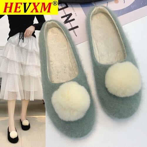 Casual Woman Shoe Female Shoes 2020 Fashion Womens Loafers Fur Round Toe Shallow Mouth Dress New Winter Modis Leisure Fabric