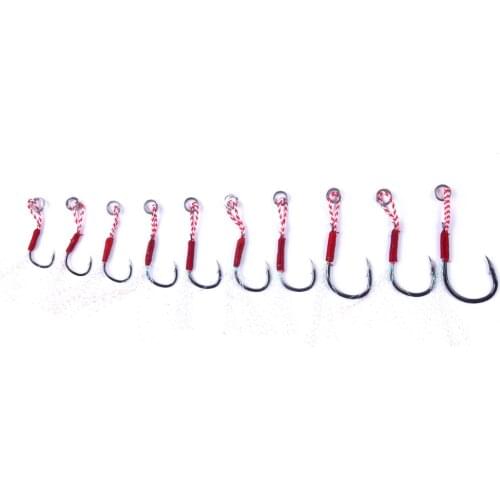 Fishing Lure Slow Jigging Fishing Cast Jigs Assist Hook Barbed Single Jig Hooks Thread Feather Pesca High Carbon Steel 5pcs/Lot