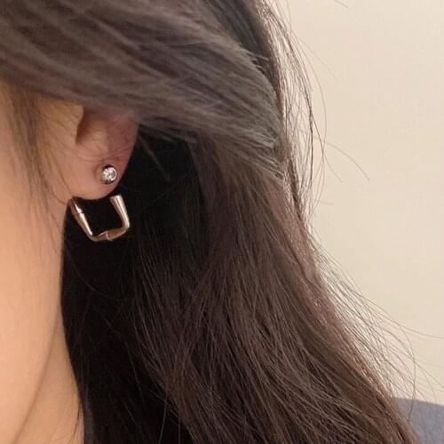 Hiphop CZ Stone Earrings for Women Vintage Square Metal Ball Earring Female Punk Brincos Geometric Goth Jewelry 2020