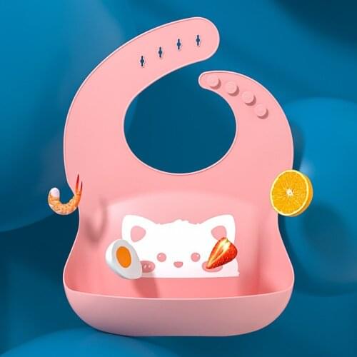 Cute Waterproof Baby Bibs Soft Silicone Baby Feeding Bib Baby Stuff Solid Feeding Cartoon cat Print Girl Boy Bibs Burp Cloths