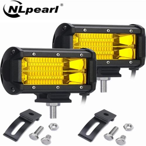 NLpearl 5" 72W Yellow LED Work Light Bar for Off Road Jeep SUV ATV Truck Tractor Boat 4x4 Spot Flood Beam LED Light Bar 12V 24V