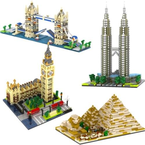 YZ Mini Blocks World Famous Building DIY Building Bricks London Bridge Kids Toys Petronas Towers Architecture YZ056-059