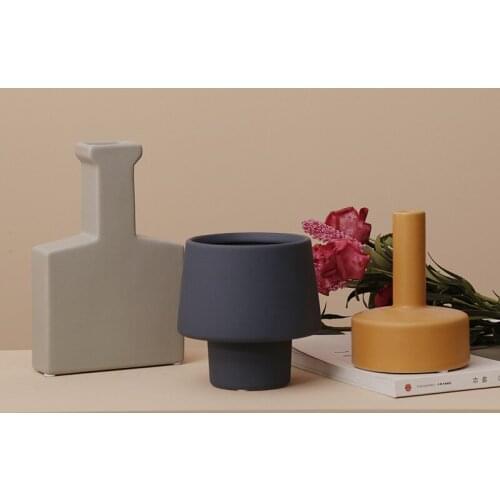 Yellow Creative Nordic Modern Ceramic Vase Minimalist Morandi Color Flower Pot Vase Home Living Room Decoration Accessories