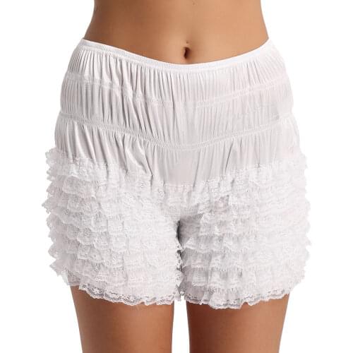 Women Cute Sleep Shorts Lingerie Sleepwear Tiered Ruffle Lace Soft Trousers Plus Size Stage Performance Dance Bloomers Shorts