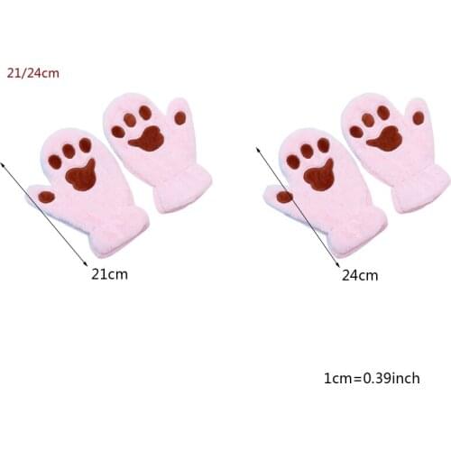 40GC Women Winter Fuzzy Plush Full Finger Gloves Cartoon Cat Paw Windproof Ski Mitten