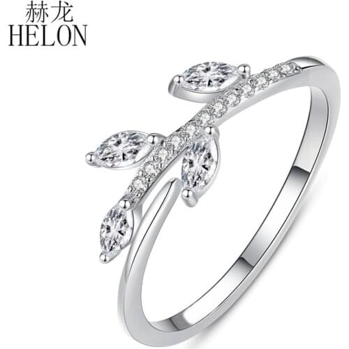 HELON Women Vintage Fine Jewelry Moissanite Ring Solid 10K White Gold VVS/DEF Color Lab Grown Moissanite Diamond Enagement Ring