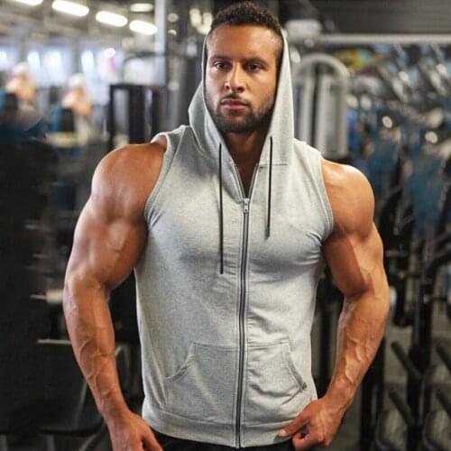 2021 New Mens Vest Sports Leisure Light Board Vest Fitness Outdoor Zipper Hooded Top Sleeveless Trendy Vest