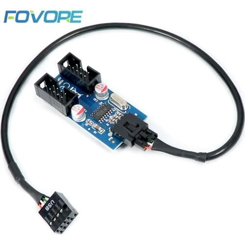 1pcs Motherboard USB 9Pin Interface Header Splitter 1 to 2 Extension Cable Adapter 9 pin 9-Pin USB HUB Connector
