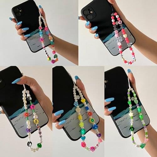 1PC Hot New Woven Love Letter Beaded Anti-lost Phone Chain Soft Ceramic Lanyard Charm Strap Mobile for Girls Phone Choker Keys