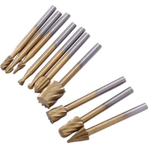 10pcs/Set Cutter HSS Titanium Dremel Routing Rotary Milling Cutter Tool Grinding Bits Burr for Dremel Engraving Wood Rotary Tool