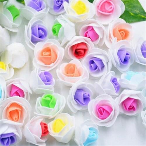 20pcs 3.5cm 3.5cm Mini PE Foam Rose Heads Artificial Silk Flowers For Home Garden DIY Pompom Wreaths Wedding Decoration Supplies