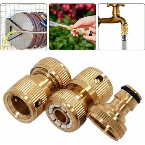 3Pc Garden Hose Adapter Brass Quick Connector Tap Set Garden Kit Water Hose Lock Fitting Tool Tube Fittings