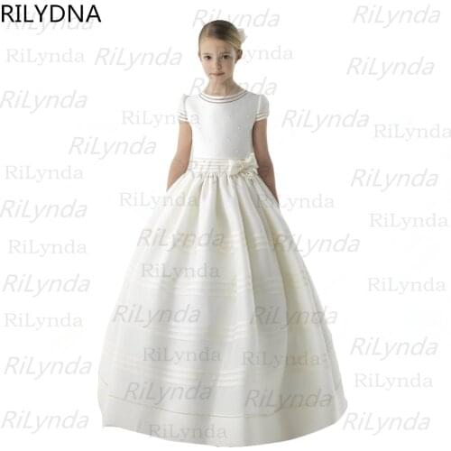 White Lace Girls Dresses Floor Length First Communion Dress Princess Dress