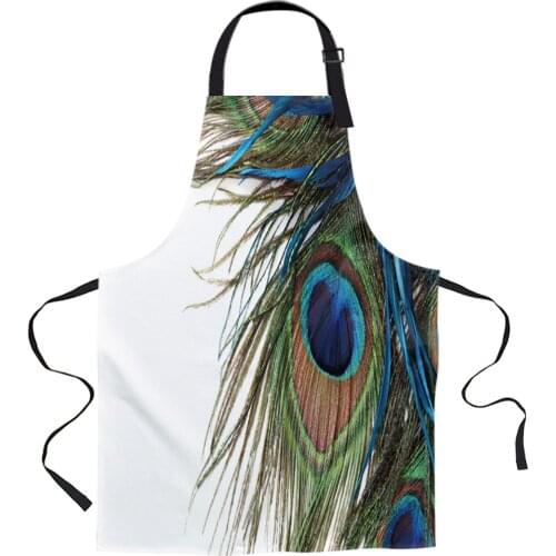 Peacock Feather White Aprons for Women Men Kid Cooking Baking Apron Kitchen Utility Equipment Accessories