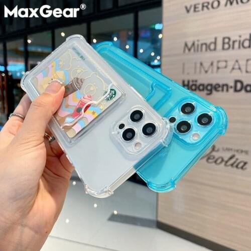 Card Holder Wallet Clear Phone Case For iPhone 11 12 Pro Max Mini XS X XR 7 8 Plus SE 2020 Shockproof Silicone Transparent Cover
