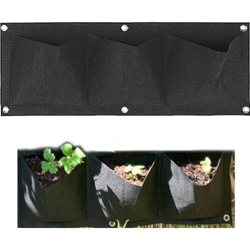 3 Pockets Black Wall-mounted Planting Bag Flowers Plant Grow Pot Wall Hanging Bags Life Household Items Flower Pots Decoration