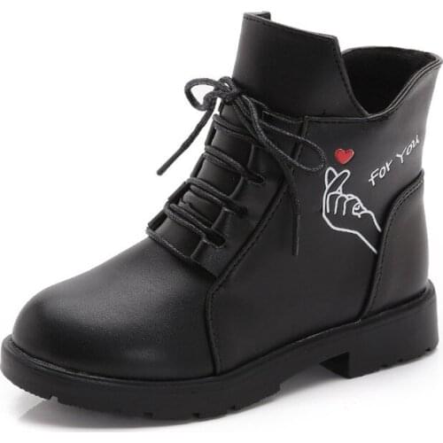 Kids Leather Shoes Winter New Thicken Warm Girls Ankle Boots Fashion Big Girl Shoes Non-slip Short Boots STQ060