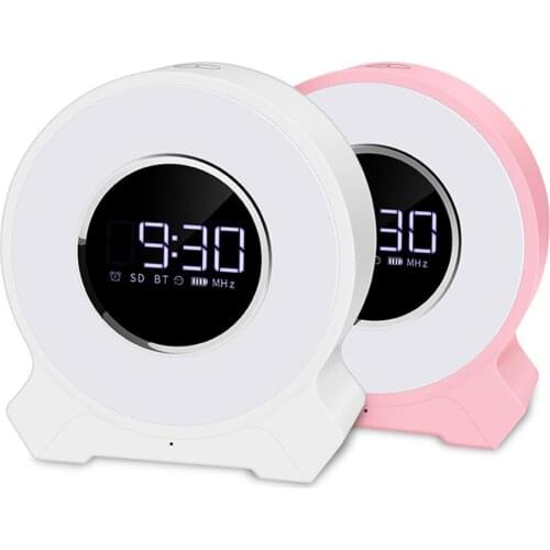 Dimmable white+RGB color+ FM radio+Bluetooth 4.2 +TF card playback + AUX connection+ wake up led clock lamp lighting