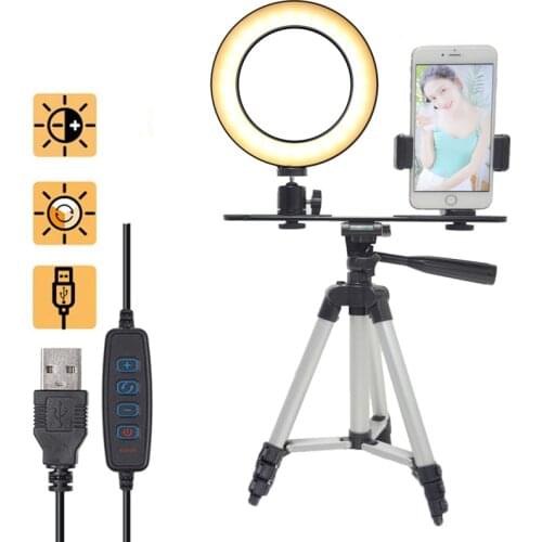 Phone Photography 16cm LED Beauty Dimmable Ring Light Lamp Tripod Stand Bracket Kits for Photo Video Selfie Live Show Fill Light