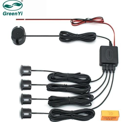 GreenYi 4 Sensors Buzzer 22mm Car Parking Sensor Kit Reverse Backup Radar Sound Alert Indicator Detector System 12V