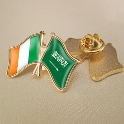 Ireland and Saudi Arabia Crossed Double Friendship Flags Lapel Pins Brooch Badges