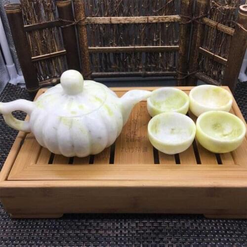 China handmade jade carving natural jade Kungfu teapots and bowls A set